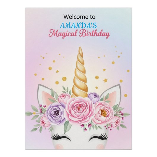 Poster Personalized Unicorn Magical Birthday Welcome (Devant)