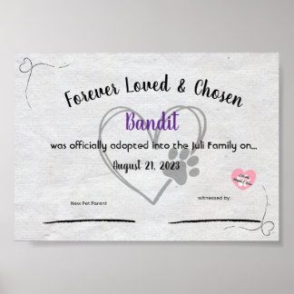 Poster Personalzied Pet Adoption Certificate 