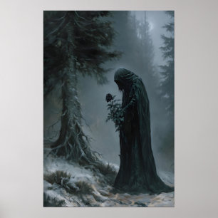 Poster Personnage sombre encapuchonné avec rose noire sor
