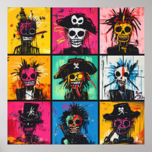 Poster Personnages de pirates graffiti en gras et vibrant