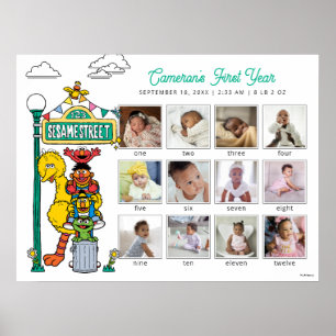 Poster Personnages de Sesame Street et panneau de signali