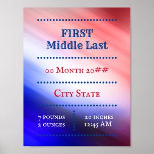 Poster Personnalisable bébé nouveau-né rouge blanc bleu