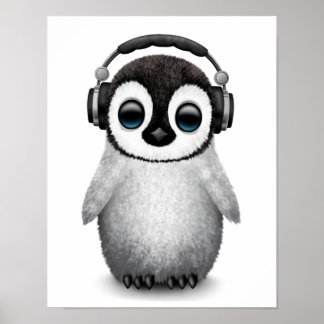 Poster Personnalisable Bébé Pingouin Dj avec casque
