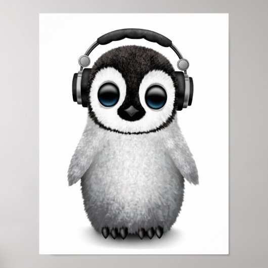 Poster Personnalisable Bébé Pingouin Dj avec casque (Devant)