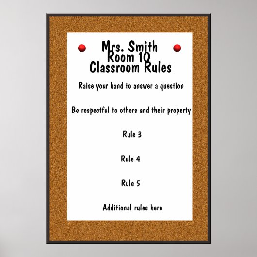 Poster PERSONNALISABLE - Bulletin Board Classroom Rules (Devant)