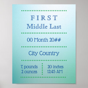 Poster Personnalisable nouveau-né bleu doux