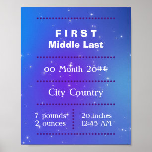 Poster Personnalisable nouveau-né violet bleu