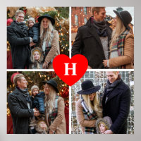 Personnalisé 4 Photo Collage Red Heart Monogramme