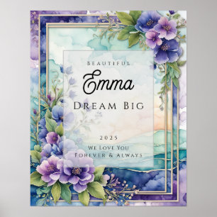 Poster personnalisé Aquarelle violet Floral Frame
