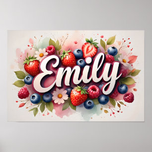 Poster personnalisé Berry Floral Nom "Emily"