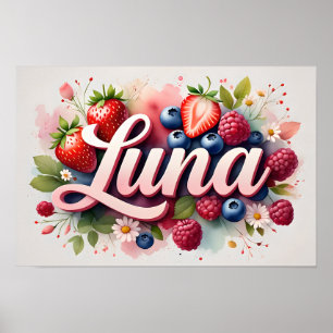Poster personnalisé Berry Floral Nom "Luna"