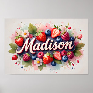 Poster personnalisé Berry Floral Nom "Madison"