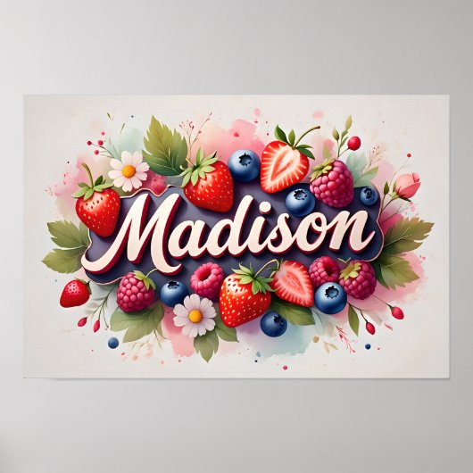 Poster personnalisé Berry Floral Nom "Madison" (Devant)