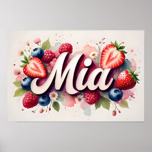 Poster personnalisé Berry Floral Nom "Mia"