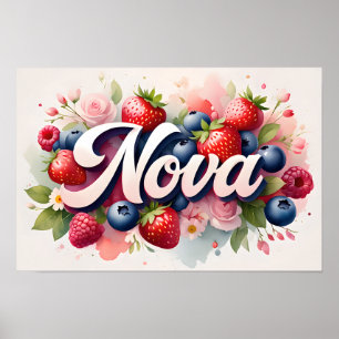 Poster personnalisé Berry Floral Nom "Nova"