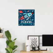 Poster personnalisé bleu rouge de l'espace de roqu (Bureau à domicile)