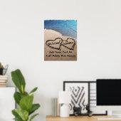 Poster Personnalisé Deux Coeurs Dans Le Sable Grand Poste (Bureau à domicile)