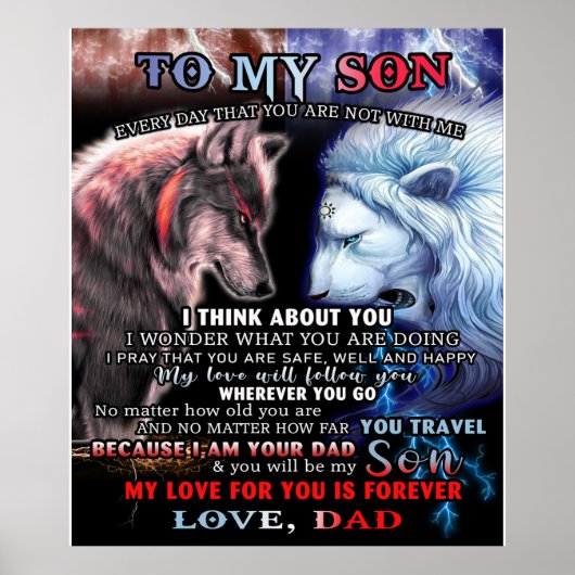 Poster Personnalisé Du Père Lion À Mon Fils Loup (Devant)