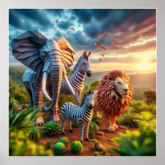 Poster personnalisé Elephant Zebra et Lion Wall