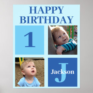 Poster Personnalisé Enfants Photo Cute Blue Anniversaire 