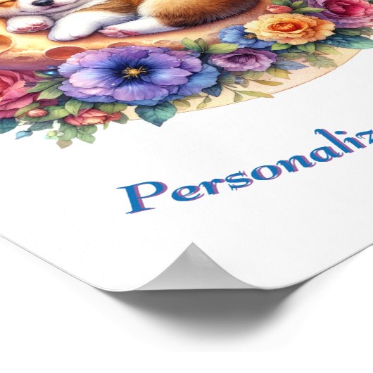 Poster Personnalisé mignon bébé chiot dormant sur la lune (Coin)