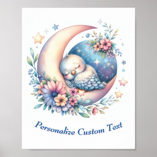 Poster Personnalisé mignon bébé oiseau dormant sur la lun (Devant)