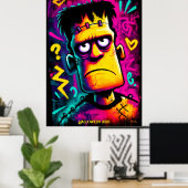 Poster Personnalisé Neon Frankenstein Retro Halloween Des (Bureau à domicile)