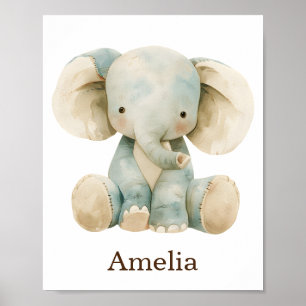 Poster Personnalisé Nom Cute Nursery Décor Toy Animal Ele