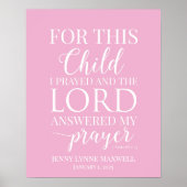 Poster Personnalisé Pour cet enfant j'ai prié (Devant)
