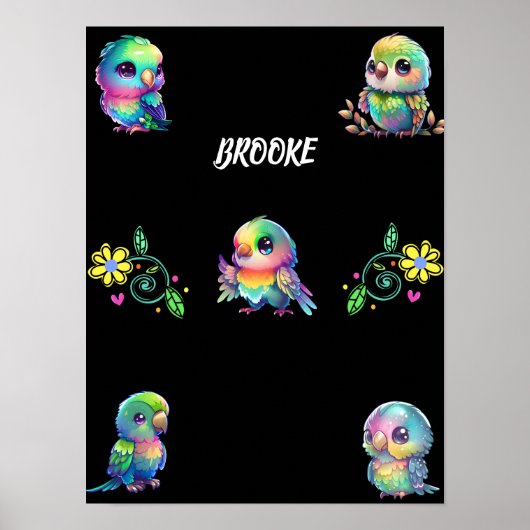 Poster personnalisé Rainbow Bird's & Flowers (Devant)