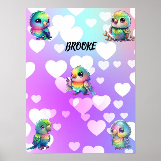 Poster personnalisé Rainbow Bird's & Hearts (Devant)