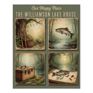Poster Personnalisé Rustic Lake House Cabine de pêche