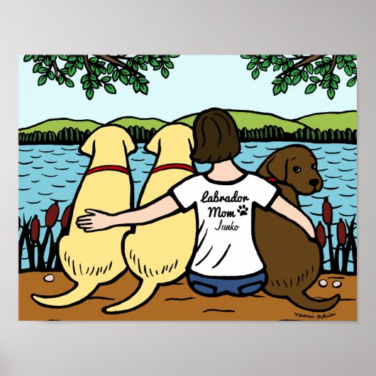 Poster Personnalisé Trois Labradors et maman (Devant)