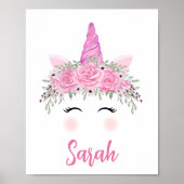 Poster Personnalisé Unicorn Avec Nom Rose (Devant)