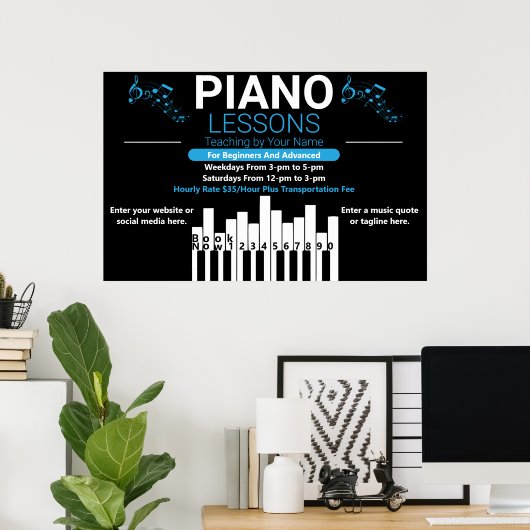 Poster Personnaliser Cours de piano Musique Professeur Ja (Bureau à domicile)