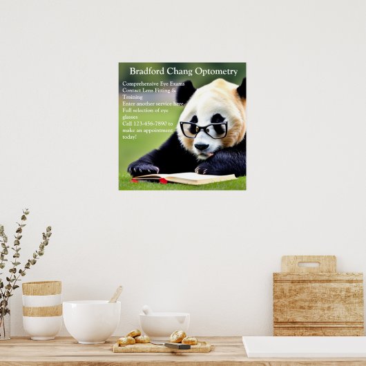 Poster Personnaliser de lecture Panda Office d'optométrie (Cuisine)