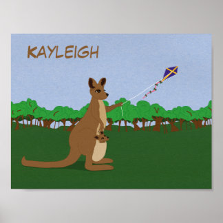 Poster Personnaliser le dessin animé Kangaroos Flying a K