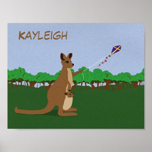 Poster Personnaliser le dessin animé Kangaroos Flying a K (Devant)