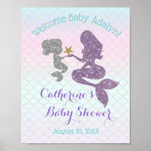 Poster Personnaliser Mermaid Baby shower Purple Turquoise