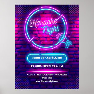 Poster Personnaliser Neon Karaoke Nuit Moyen Taille