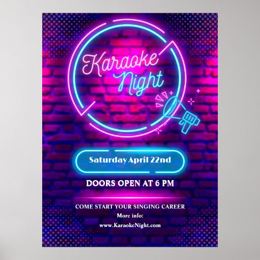 Poster Personnaliser Neon Karaoke Nuit Moyen Taille (Devant)