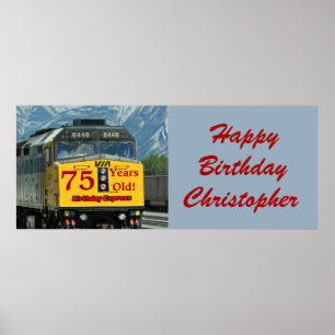 Poster Personnaliser Nom 75e Anniversaire Moteur de train