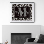 Poster Personnaliser Nom Imprimer noir blanc floral