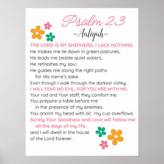 Poster Personnaliser Psaume 23-NIV Bible Scripture Fleurs