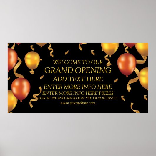Poster Personnaliser Rubans Ballons Dorés Ouverture Grand (Devant)