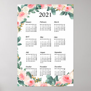 Poster Personnalisierbar Kalender 2021 Floral