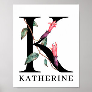 Poster Personnalité de l'alphabet floral K monogram
