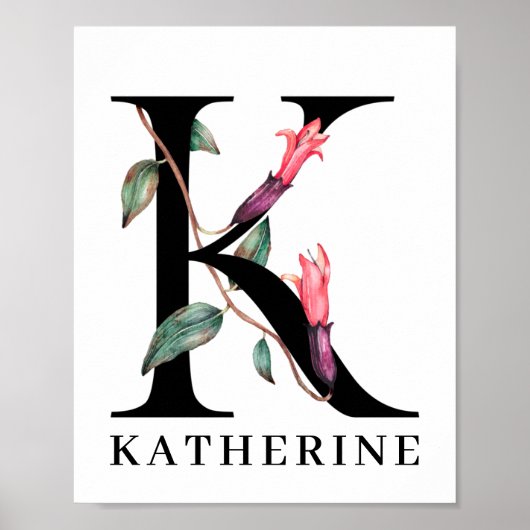 Poster Personnalité de l'alphabet floral K monogram (Devant)