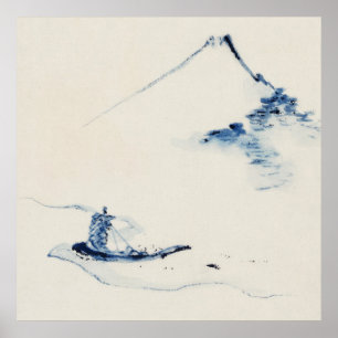 Poster Personne en bateau avec le Mont Fuji par Hokusai