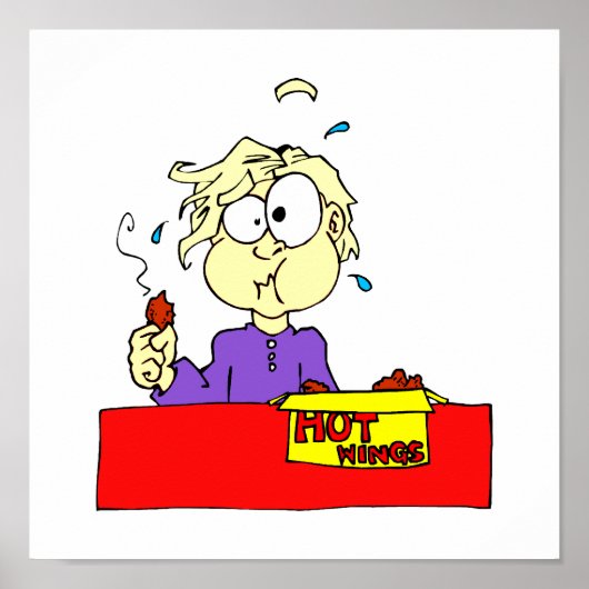 Poster Personne mangeant des ailes chaudes dessin animé H (Devant)
